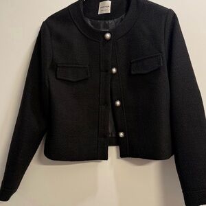 Chic Black Women's Blazer with Pearl Accents